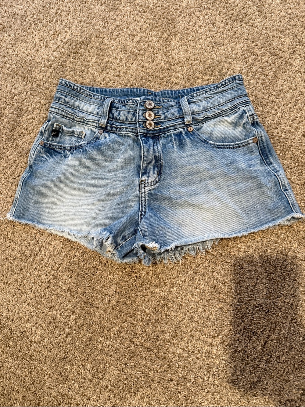 KanCan Light Blue Distressed High-Waist Denim Shorts